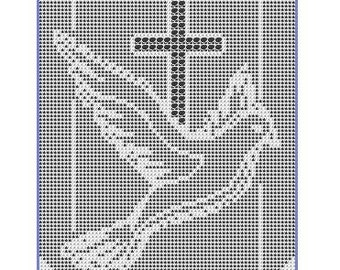 150A dove cross filet crochet doily table mat wallhanging pattern PDF digital download