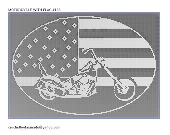 Artículo 180 Patrón de mantel afgano para colgar en la pared con diseño de motocicleta con bandera, crochet, filete, descarga digital en formato PDF