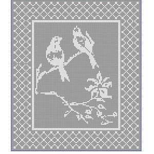 Item 59 Chinese birds with flowers filet crochet pattern bedspread curtain tablecloth wall hanging afghan PDF digital download