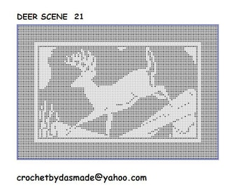 Patrón de tapete de crochet para colgar en la pared con escena de ciervo Artículo 21