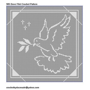 Dove filet crochet doily afghan wall hanging pattern item 985