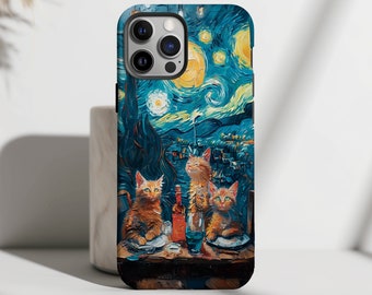 Van Gogh Starry Night 3 Cats Phone Case | Oil Painting Art | iPhone 17 16 15, Samsung Galaxy, Pixel