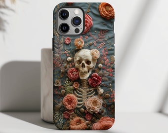 Coque de portable tête de mort florale : art gothique de la nature, protection durable