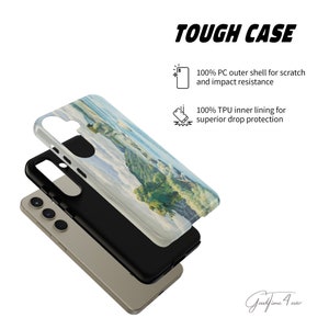 May include: A tough phone case with a scenic landscape image. The case is made of a durable PC outer shell and a TPU inner lining for drop protection. The text "TOUGH CASE" is displayed at the top of the image. The text "Good Time 4 Ever" is displayed at the bottom of the image.