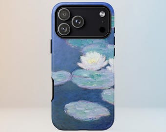 Funda para teléfono con nenúfares impresionistas – Arte Monet azul y verde para iPhone 15 y Samsung Galaxy Pixel / Funda con pintura de estanque floral