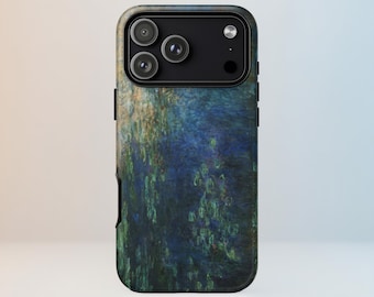 Claude Monet Water Lilies Phone Case | Blue Gold Impressionist Art iPhone Samsung Pixel Cover | Artistic Floral Pond Painting Gift