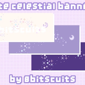 May include: Three digital banners with a celestial theme. The banners feature a white crescent moon, white stars, and a light blue, purple, and dark purple background.
