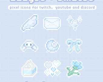 Light Blue Badges / Emotes • Kawaii Pixel Art Icons • Cute Twitch Sub Badges | Discord Emotes | YouTube Badges | Desktop Icons Y2k