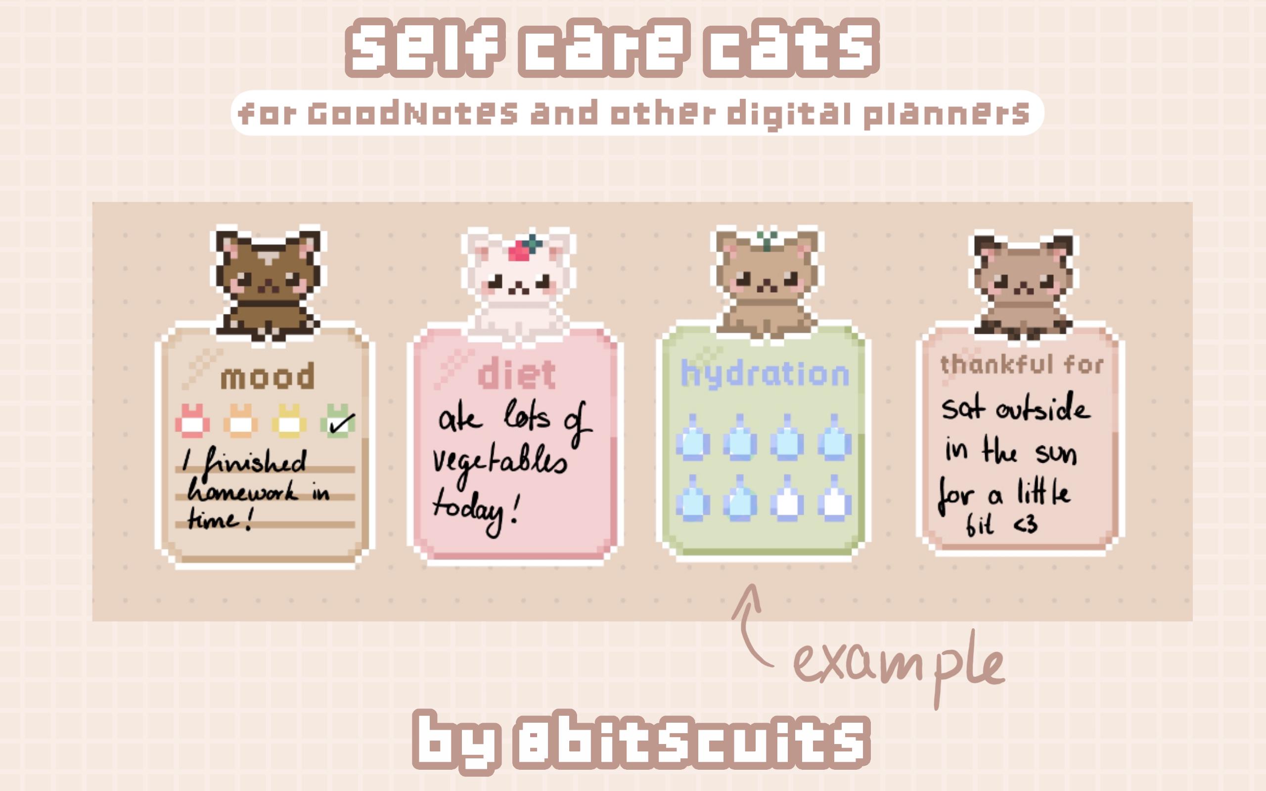 Cute Self Care Planner Cats • Digital Stickers • PNG Pack for Goodnotes ...