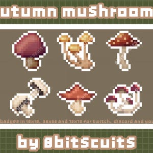 Autumn Mushrooms • Pixel Art Icon Pack • Cute Twitch Sub Bit Badges • Desktop Icons • Champignons, Mushroom Collecting, Fall