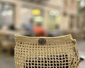 Crochet Mesh clutch for woman,woven strow summer hand bag,fishnet purse
