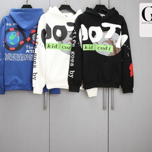 Moletom com capuz de lã com espuma e letras | Pulôver casual oversized | Moletom macio unissex | Blusa moderna de streetwear | Agasalho confortável para o dia a dia
