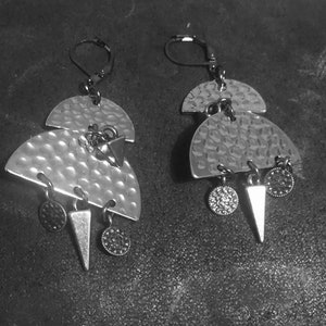2 Tier Geometric Gunmetal Danglers