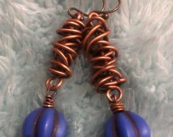 Matte Melons /Copper twisted Wired Danglers