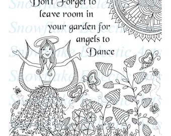 DIY COLORING Page -  Instant PDF Digital Download - Printable Coloring Page - Angels Dance - Angel Flowers Butterflies - Adults - Children