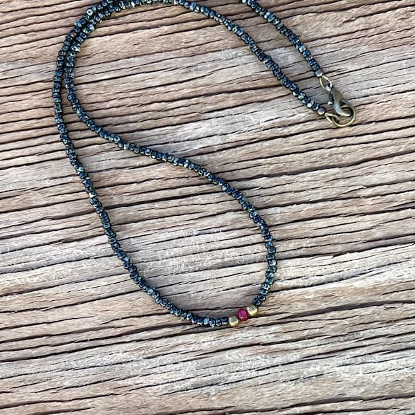 Minimalist Style Seed Bead Necklace Beaded Layering Necklace Simple Boho Rustic Smoky Black Picasso Brass Faceted Natural Ruby B