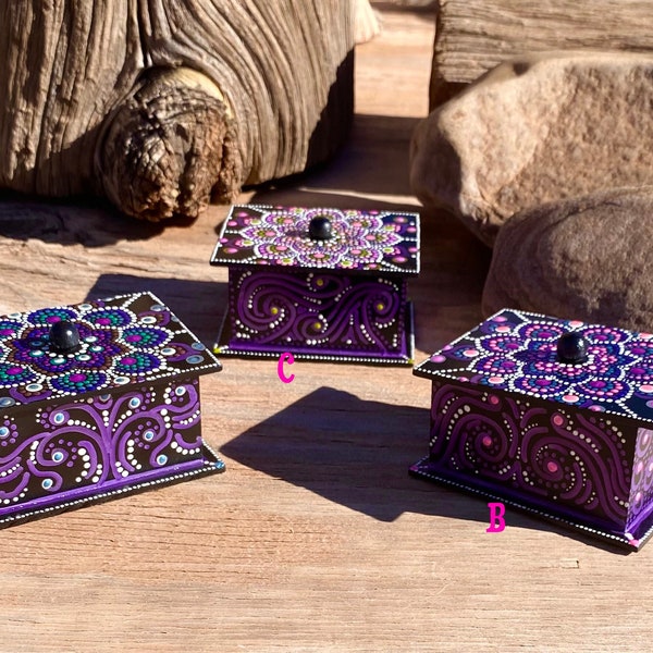 Hand Painted Decorative Trinket Boxes YOU Choose Dotted Mandala Dot Art Funky Boho Box