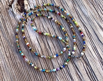 Short To Long Boho Hippie Seed Bead Necklace Beaded Love Beads Layering Necklace Unique Eclectic Glass Beads Festival Bohemian Happy Hippy