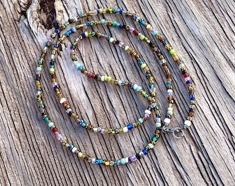 Short To Long Boho Hippie Seed Bead Necklace Beaded Love Beads Layering Necklace Unique Eclectic Glass Beads Festival Bohemian Happy Hippy