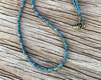 Minimalist Style Seed Bead Necklace Beaded Layering Necklace Simple Boho Dark Teal Blue Green Picasso M