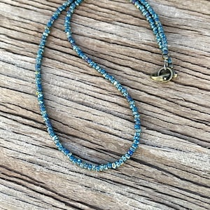 Minimalist Style Seed Bead Necklace Beaded Layering Necklace Simple Boho Dark Teal Blue Green Picasso M