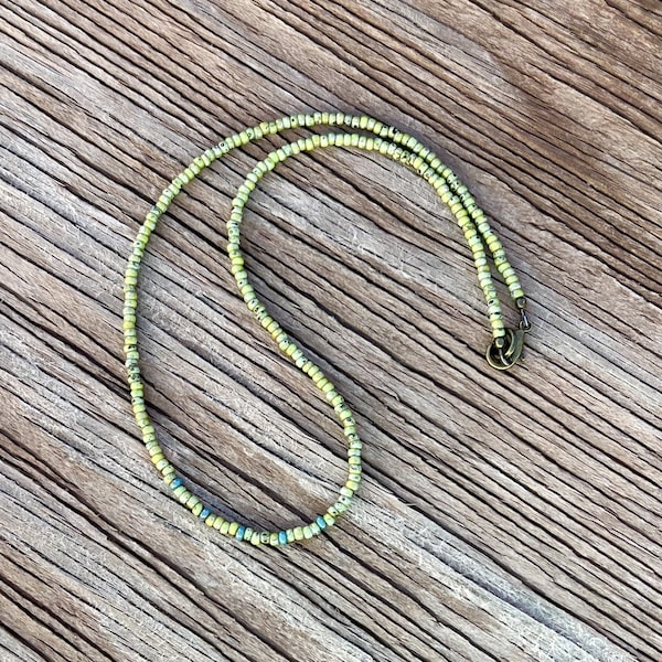 Minimalist Style Seed Bead Necklace Spring Green Beaded Layering Necklace Simple Boho MultiColor Picasso Chartreuse Turquoise Beads Brass N