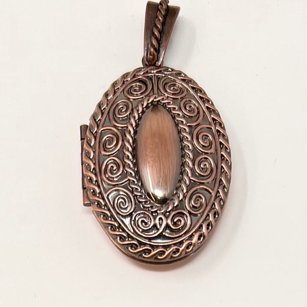 Antiqued Brushed Copper Oval Victorian Style Locket Picture Lockets Solid Perfumes Crafts Jewelry