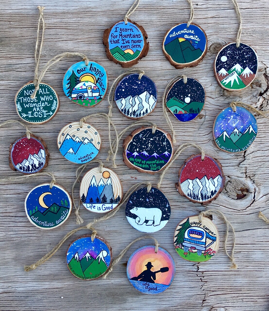 Hand Painted Rustic Wood Slice Ornaments All Occasion Art - Etsy