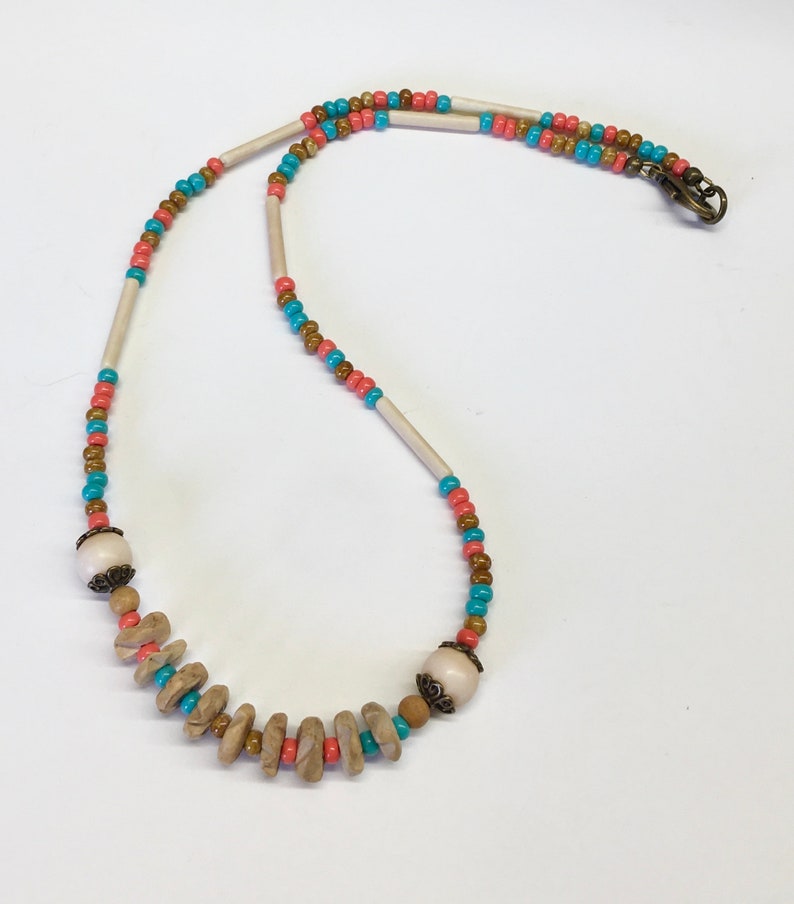 Rustic Colorful Artisan Brass Wood /& Glass Beaded Necklace Gift Boxed Women Men Unisex