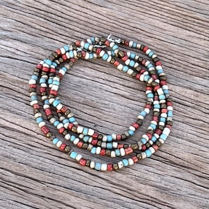 Short Or Long Boho Vintage Hippie Rainbow Seed Bead Necklace Beaded Love Beads Layering Necklace Eclectic Glass Bead Festival Jewelry Hippy