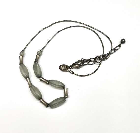 Vintage Oxidized Silver Finish Snake Chain Neckla… - image 2