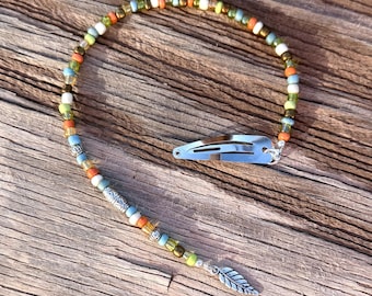 Boho Beaded Hairclip Seed Bead Hairclips Hippie Festival Free Spirit Multicolor Spring Summer Vibe Silver Leaf Hair Clip Hair Jewelry SRR