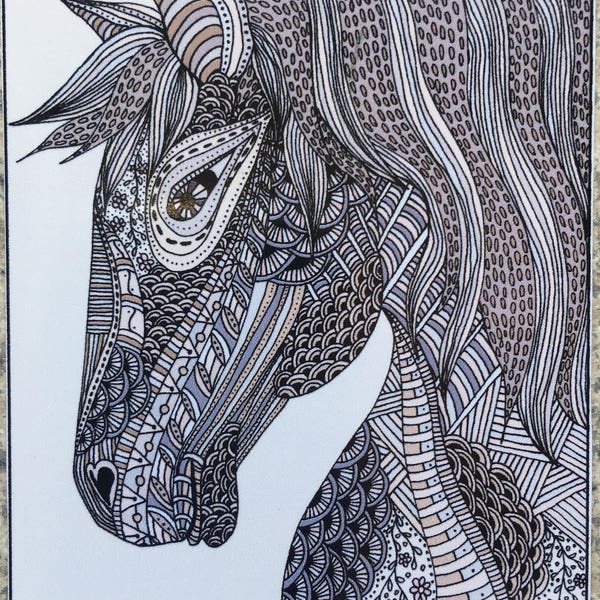 Equine - ACEO Print Of OOAK Original Colored Ink Drawing - Horse - Pony - ATC - Artist Trading Card