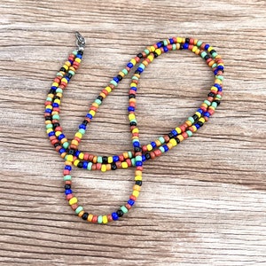 Short Or Long Boho Hippie Rainbow Seed Bead Necklace Beaded Love Beads Layering Necklace Vibrant Glass Bead Festival Jewelry Hippy E