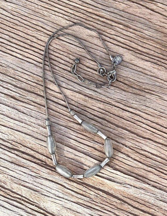 Vintage Oxidized Silver Finish Snake Chain Neckla… - image 1