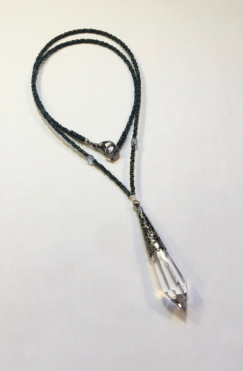 Asfour Crystal Prism Pendant Necklace Sparkly Crystal Clear Etsy