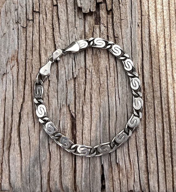 Vintage Sterling Tribal "S" Pattern Bracelet Ethni