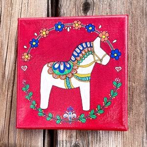 Dala Horses Paintings 6 X 6 Inch Canvas Acrylic Art Choose White or Red ...