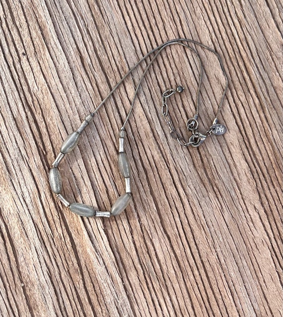 Vintage Oxidized Silver Finish Snake Chain Neckla… - image 3