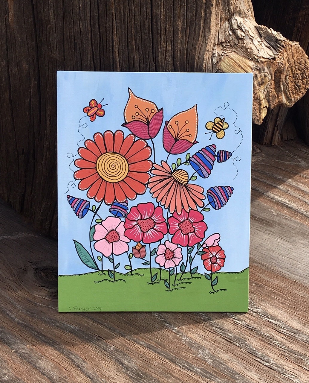 Flower Garden Painting 8 X 10 Inch Canvas Panel Vibrant Colorful