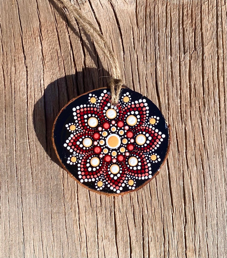 Hand Painted Rustic Wood Slice Ornament SET Mandalas Matching Pair ...