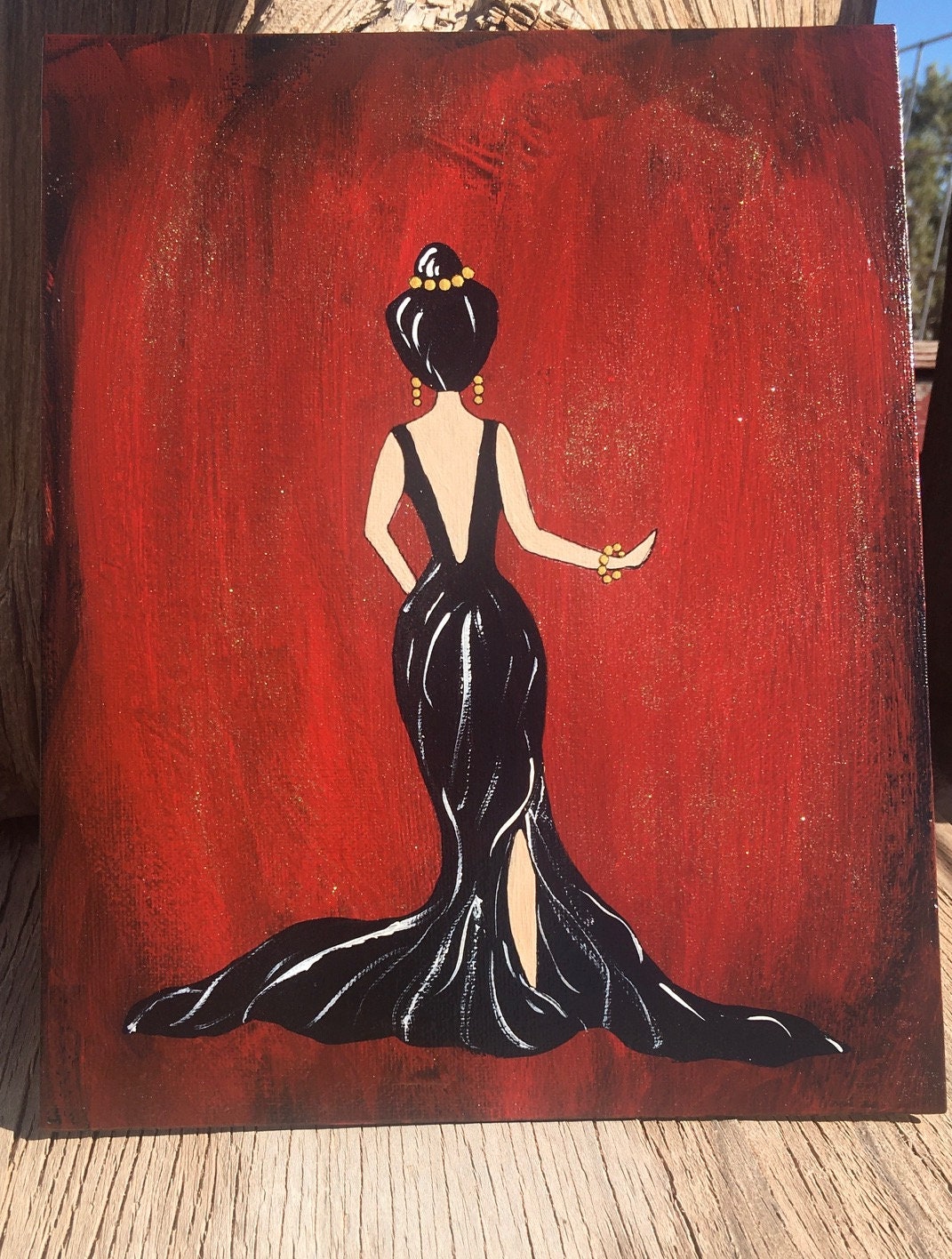 Painting woman black dress