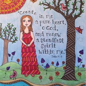 DIY COLORING Page - Instant PDF Digital Download - Printable Coloring Page - Pure Heart - Psalm 51:10 - Adults - Children