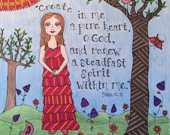 DIY COLORING Page - Instant PDF Digital Download - Printable Coloring Page - Pure Heart - Psalm 51:10 - Adults - Children