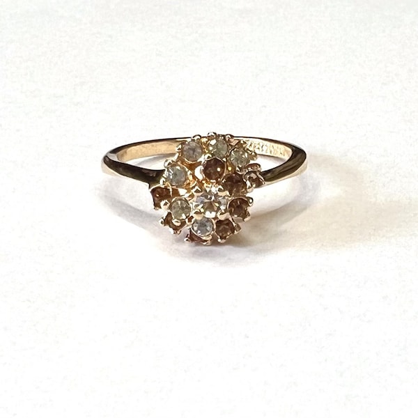 Stunning Vintage Ana Bekoach Chocolate & Clear CZ Spiral Cocktail Cluster Ring Stamped 18KT HGE Size 6.5