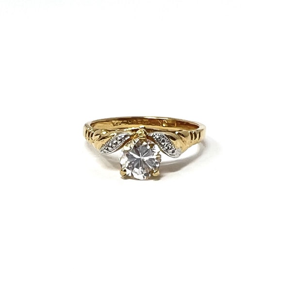 Vintage Lind Round CZ Ring Stamped 14KT HGE Size 8 Clear Cubic Zirconia Excellent Sparkling Solitaire