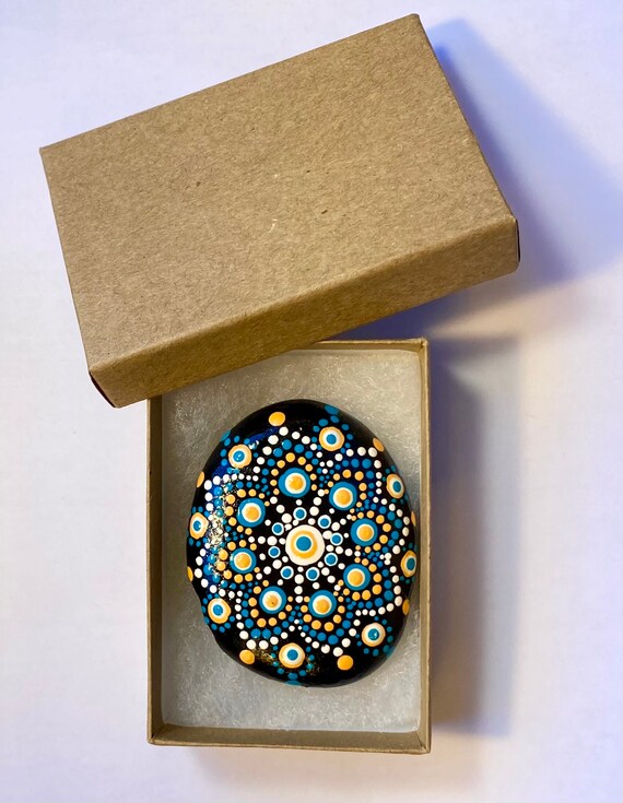 Hand Painted Mandala Rock #91 Dot Art Pocket Stone Mini Art Mandala Rock