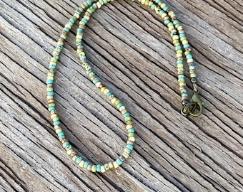 Minimalist Style Seed Bead Necklace Beaded Layering Necklace Simple Boho Sun Sand & Sea Mix Picasso Chartreuse Turquoise Yellow Brown O