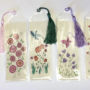 YOU Choose Assorted Flower Bookmarks Hand Drawn Floral Art Book Mark India & Colored Inks