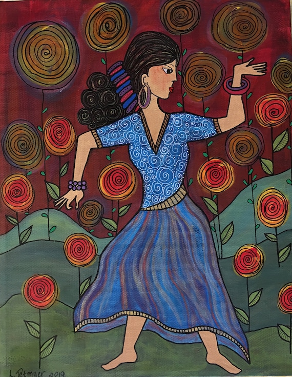 Garden Gypsy Dance Acrylic Painting 11 X 14 Stretched Canvas